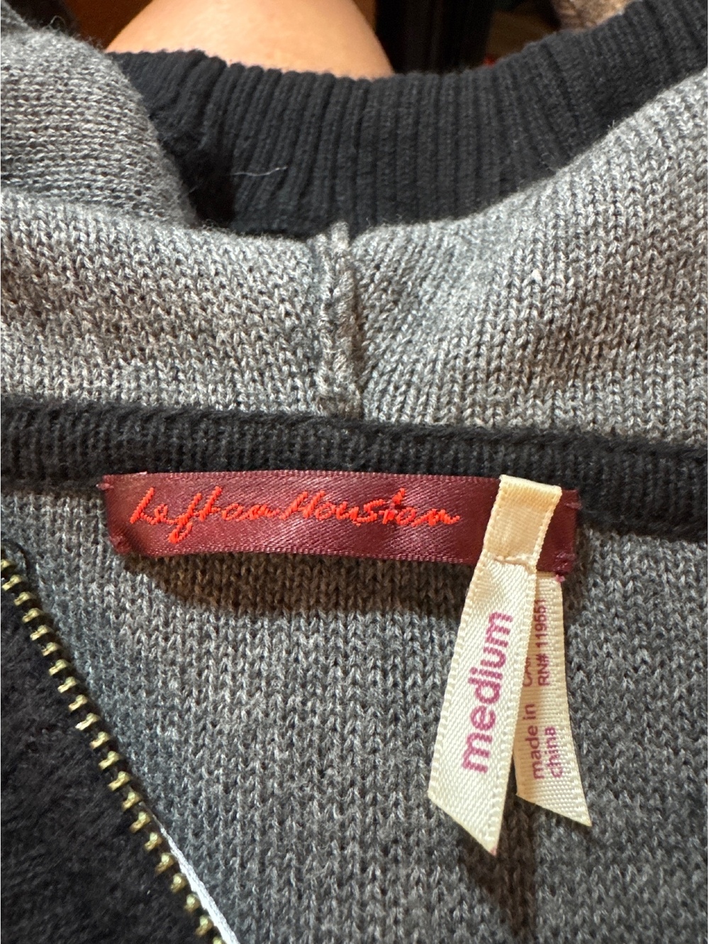 Lafayette Houston Medium Gray and Black Hooded Zip-Up Sweater